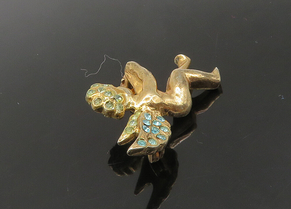 925 Sterling Silver  Vintage Blue Topaz Baby Angel Shiny Brooch Pin  BP8477