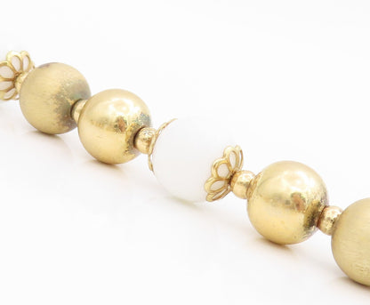 925 Sterling Silver Vintage Necklace Gold Plated White Onyx Beaded Chain  NE4731