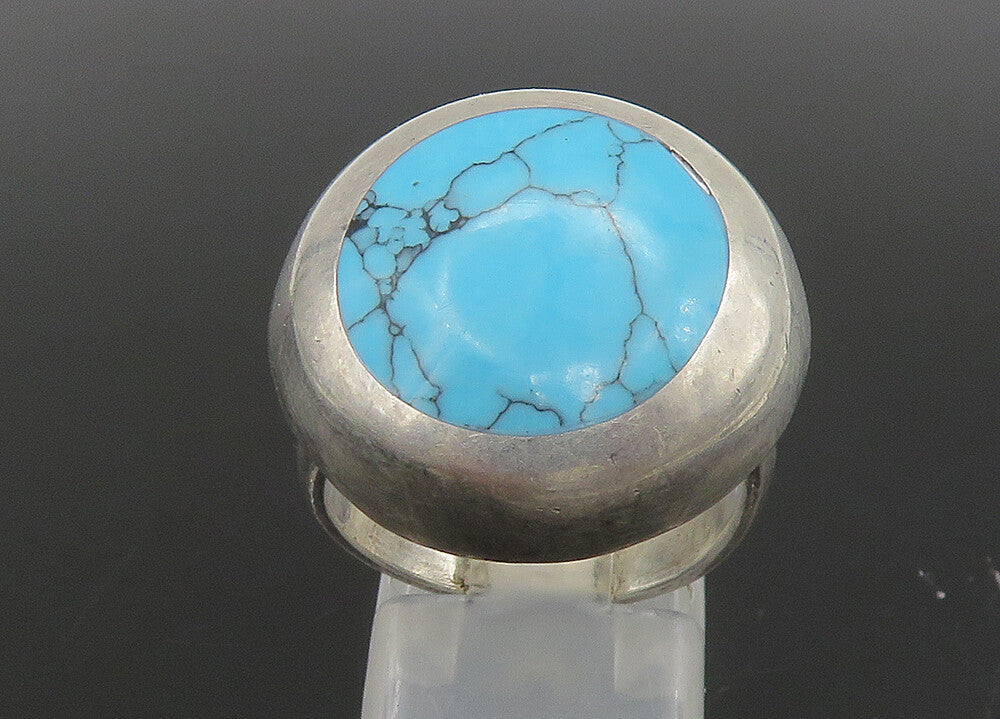 925 Sterling Silver  Vintage Inlaid Turquoise Cocktail Ring Sz 7.5  RG22822