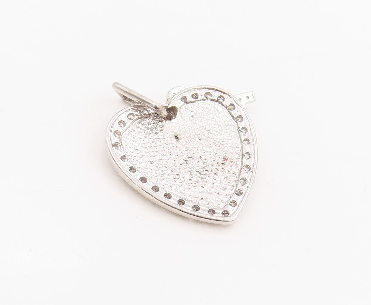 925 Sterling Silver Vintage Pendant Round CZ Engraved Key To Me Heart   PT25484