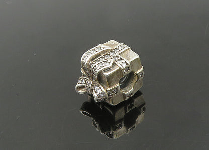 PANDORA 925 Silver  Vintage Shiny Topaz Gift Box Motif Slide Pendant  PT17498
