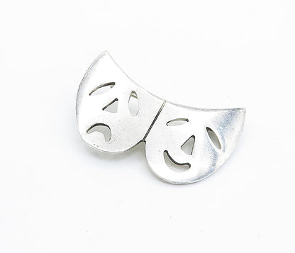 MEXICO 925 Sterling Silver  Vintage Happy Sad Theater Masks Brooch Pin  BP2626
