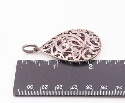 925 Sterling Silver  Vintage Pear Shaped Open Scroll Cutout Pendant  PT20983