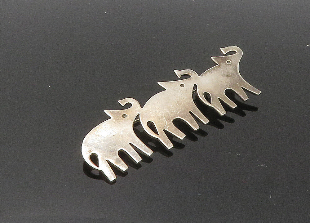 MEXICO 925 Silver  Vintage Triple Elephant Silhouette Brooch Pin  BP8250
