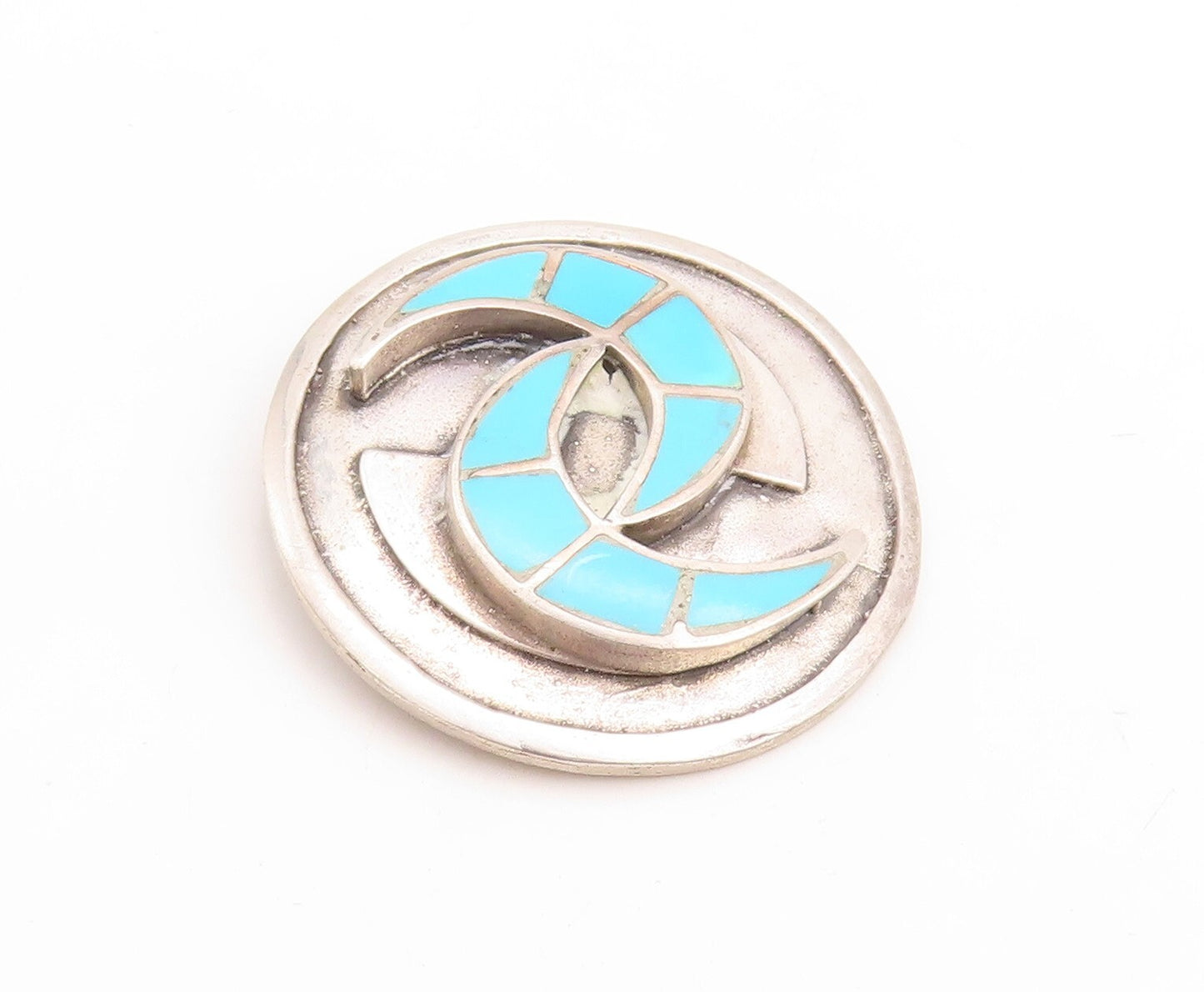 925 Sterling Silver Vintage Brooch Pin NAVAJO ZUNI C Cut Larimar Inlay  BP11405