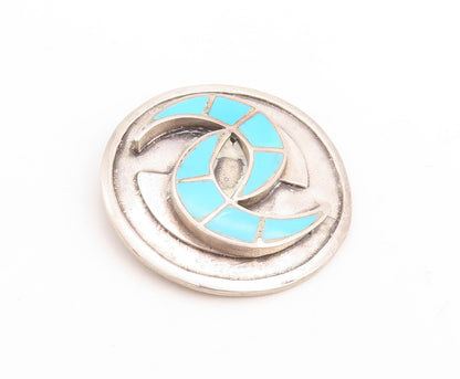 925 Sterling Silver Vintage Brooch Pin NAVAJO ZUNI C Cut Larimar Inlay  BP11405