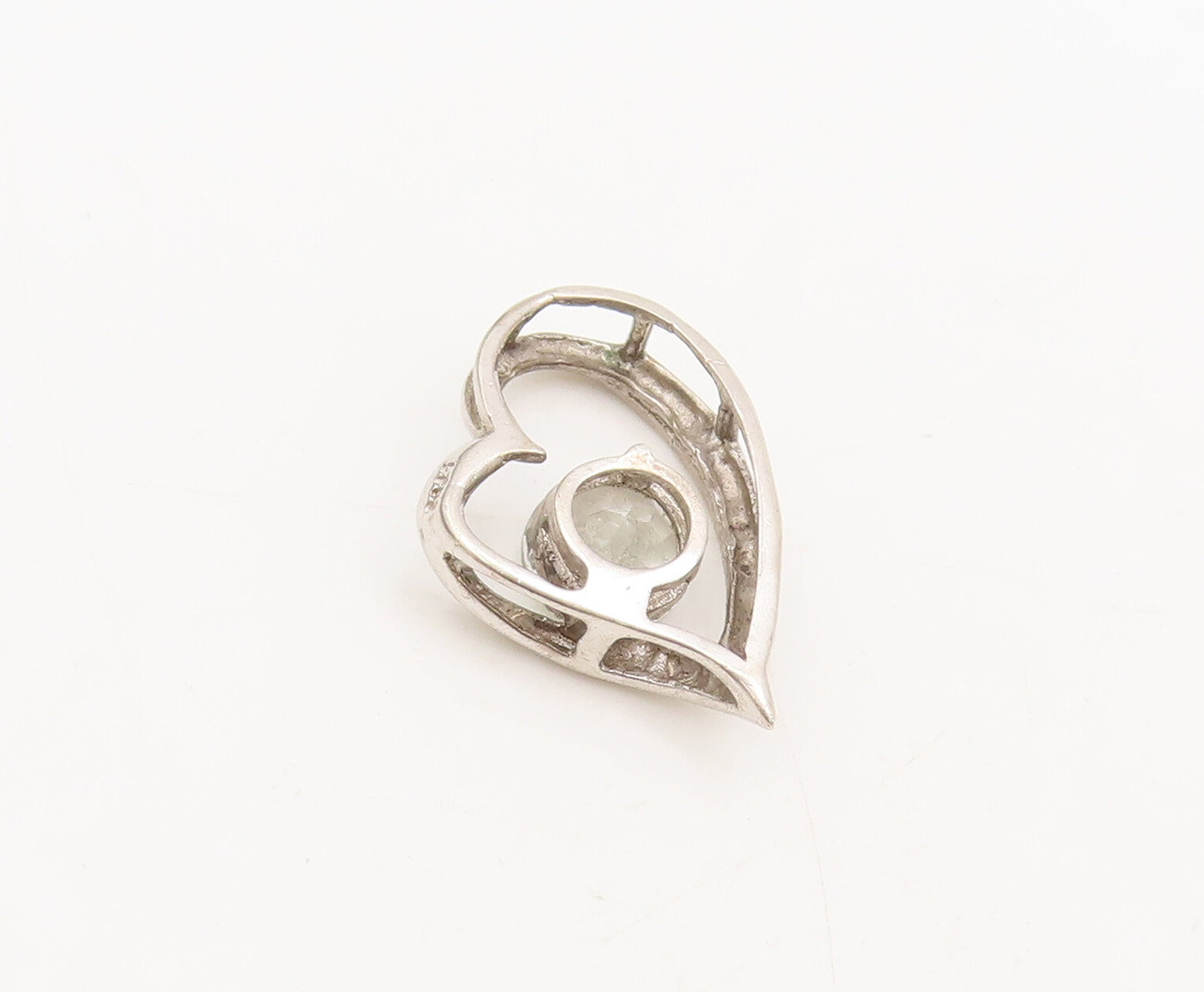 925 Sterling Silver Vintage Pendant Topaz Swirly Cutout Love Heart  PT22441