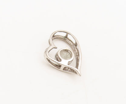 925 Sterling Silver Vintage Pendant Topaz Swirly Cutout Love Heart  PT22441