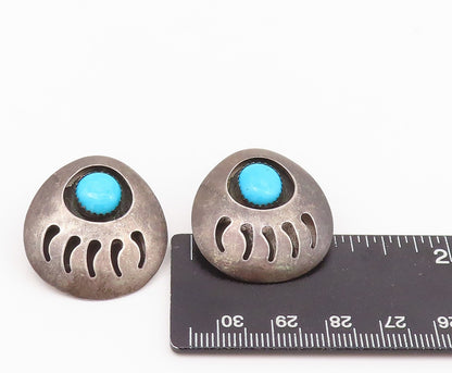 925 Sterling Silver Vintage Earrings NAVAJO Larimar Animal Foot Print EG13633