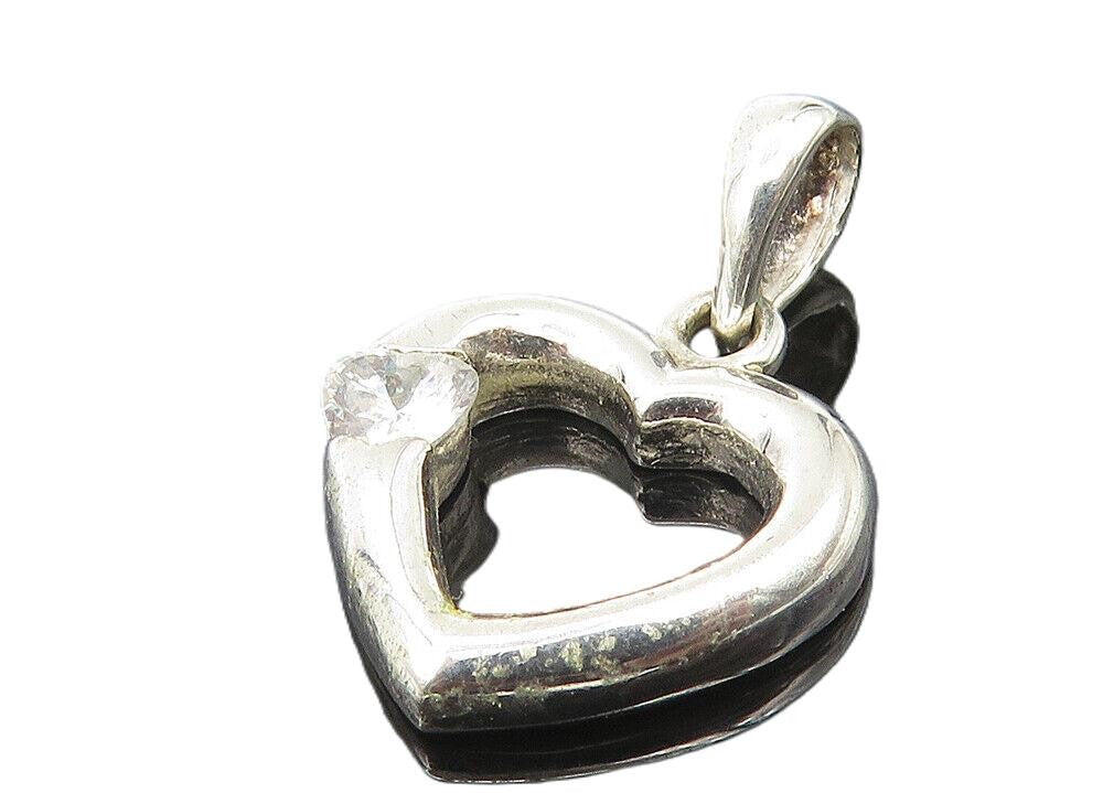 925 Sterling Silver  Topaz Accented Petite Open Love Heart Pendant  PT9422