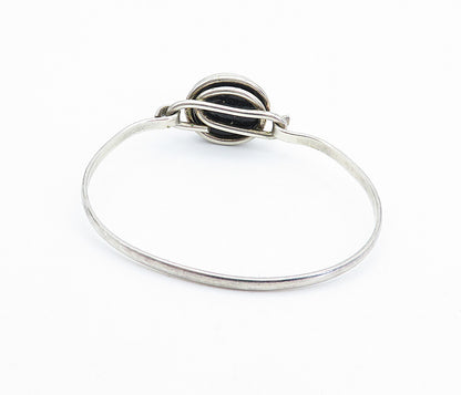 925 Sterling Silver  Vintage Cabochon Cut Black Onyx Cuff Bracelet  BT3163