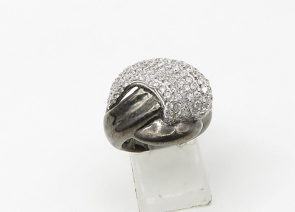 925 Sterling Silver  Vintage Cubic Zirconia Encrusted Band Ring Sz 7  RG21451