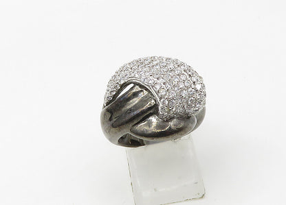 925 Sterling Silver  Vintage Cubic Zirconia Encrusted Band Ring Sz 7  RG21451
