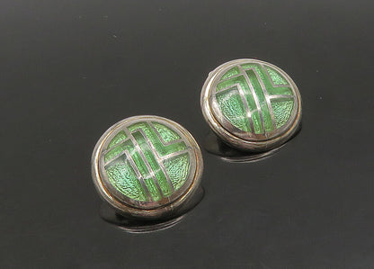 925 Sterling Silver  Vintage Dichroic Glass Round Non Pierce Earrings  EG11401