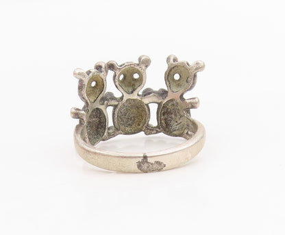 925 Sterling Silver Vintage Ring Teddy Bear Group Cutout Band  Sz 5  RG34200