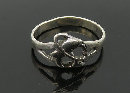 925 Sterling Silver  Vintage Shiny Dolphin & Hoop Band Ring Sz 8  RG21420