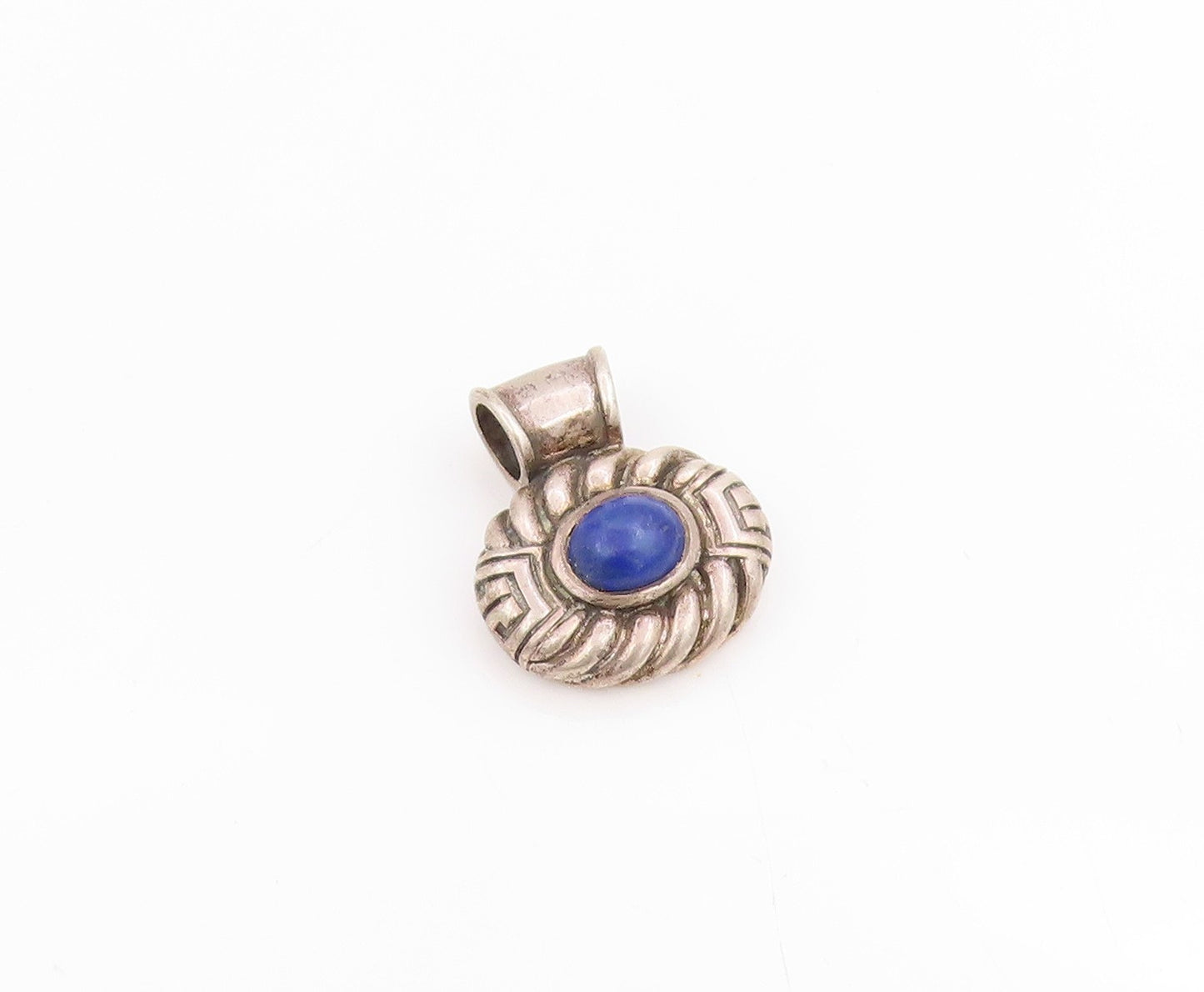 925 Sterling Silver Vintage Pendant Oval Cabochon Lapis Lazuli Charm   PT25630