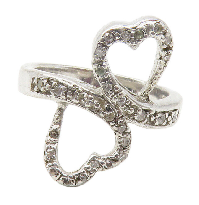 925 Sterling Silver  Topaz Open Love Heart Bypass Band Ring Sz 5.5  RG11828