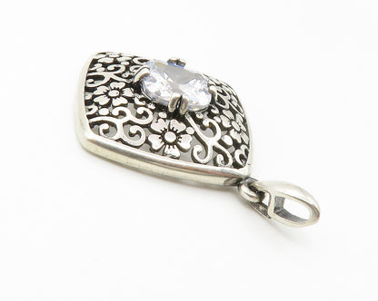 925 Sterling Silver  Vintage Cubic Zirconia Floral Swirl Pendant  PT11296