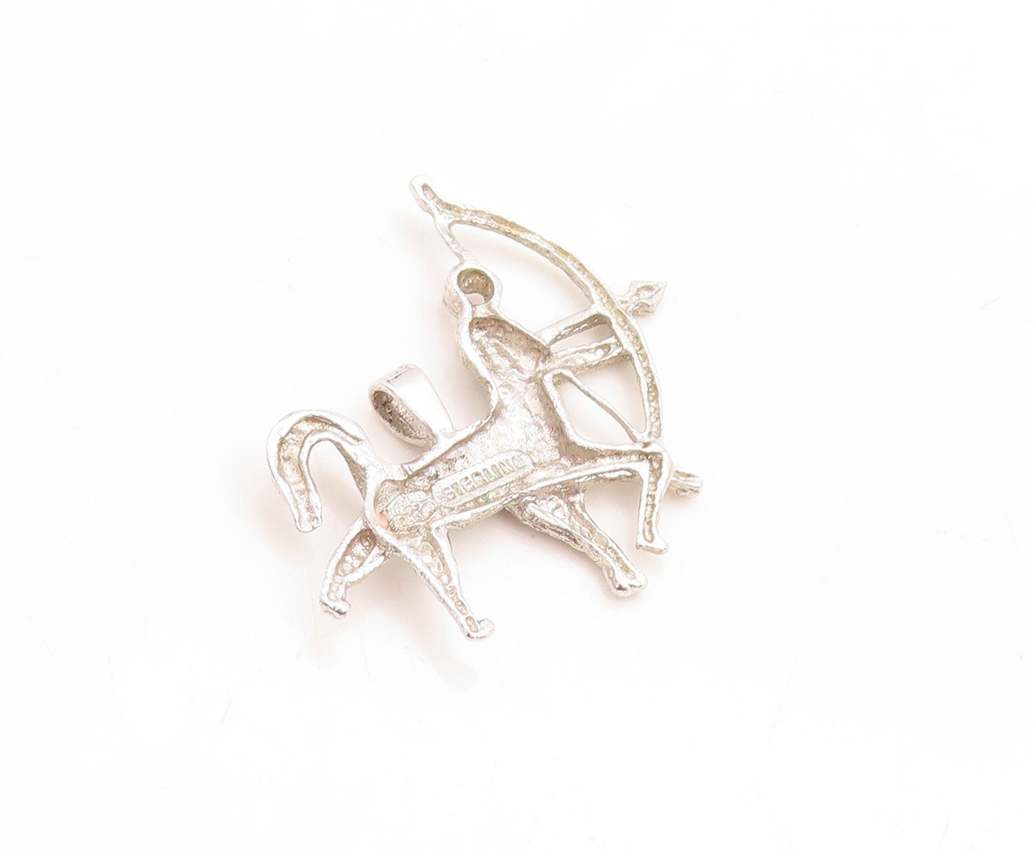 925 Sterling Silver Vintage Pendant Brutalist Carved Sagittarius Charm  PT23752
