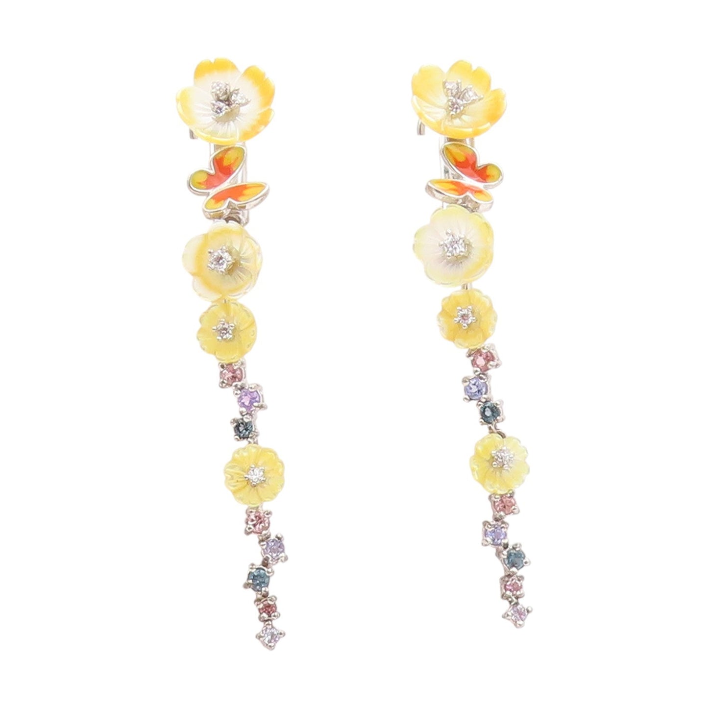925 Sterling Silver Vintage Earrings Multi Gemstone Floral Butterfly  EG13852