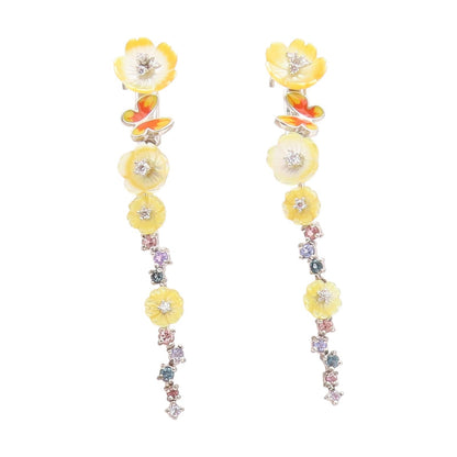 925 Sterling Silver Vintage Earrings Multi Gemstone Floral Butterfly  EG13852