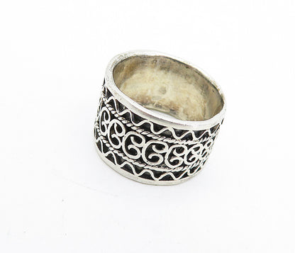 925 Sterling Silver  Vintage Oxidized Wavy Swirl Detail Band Ring Sz 6  RG5136