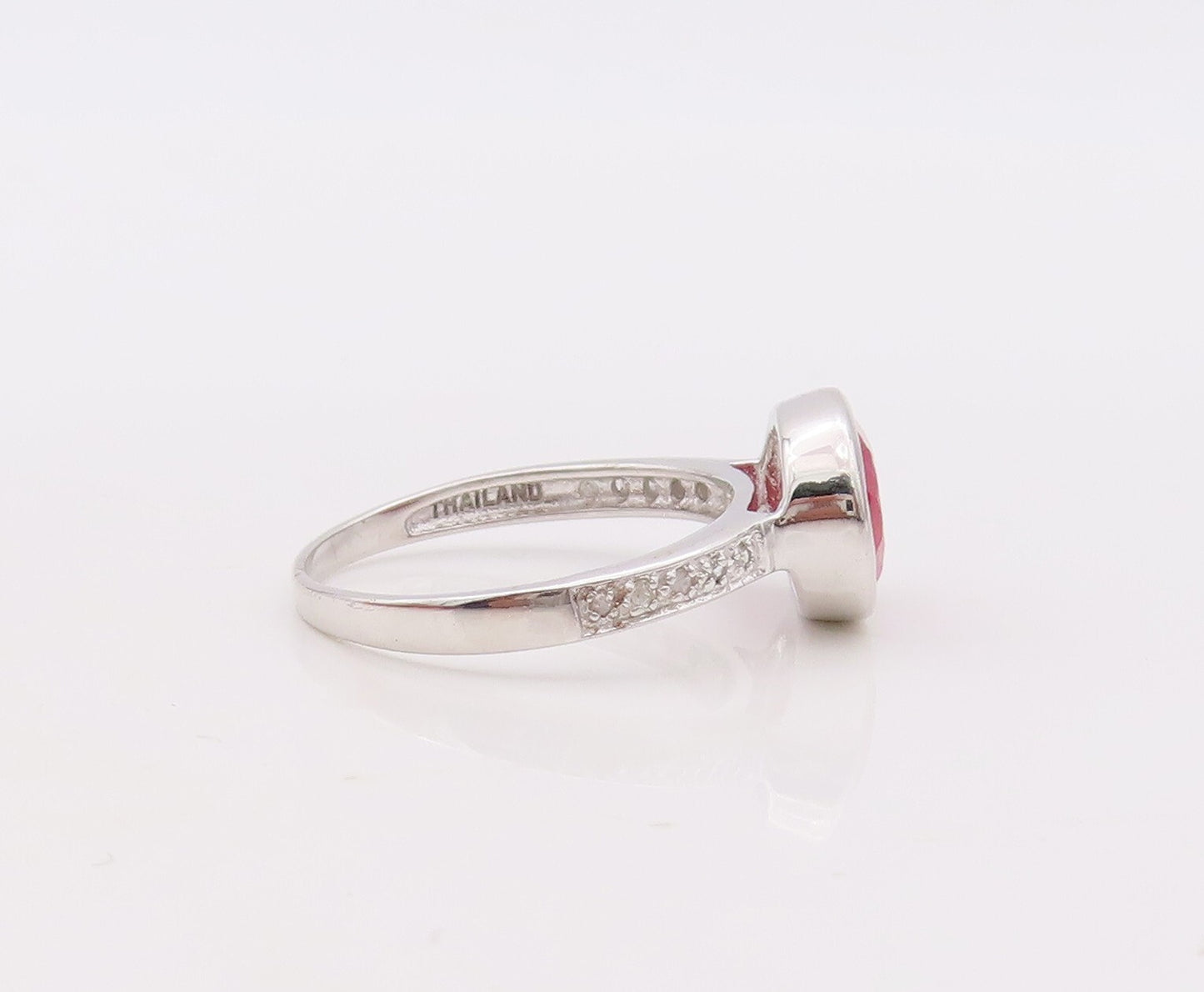 925 Sterling Silver Vintage Ring Stackable Diamonds & Gemstone  Sz 7.5  RG29903