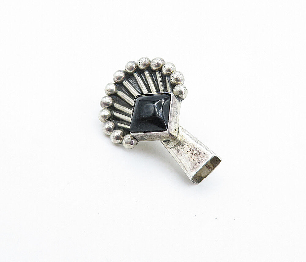 SAJEN 925 Sterling Silver  Vintage Cabochon Cut Black Onyx Pendant  PT4353