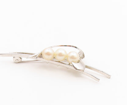 925 Sterling Silver  Vintage Shiny Pearls Love Heart Brooch Pin  BP8687