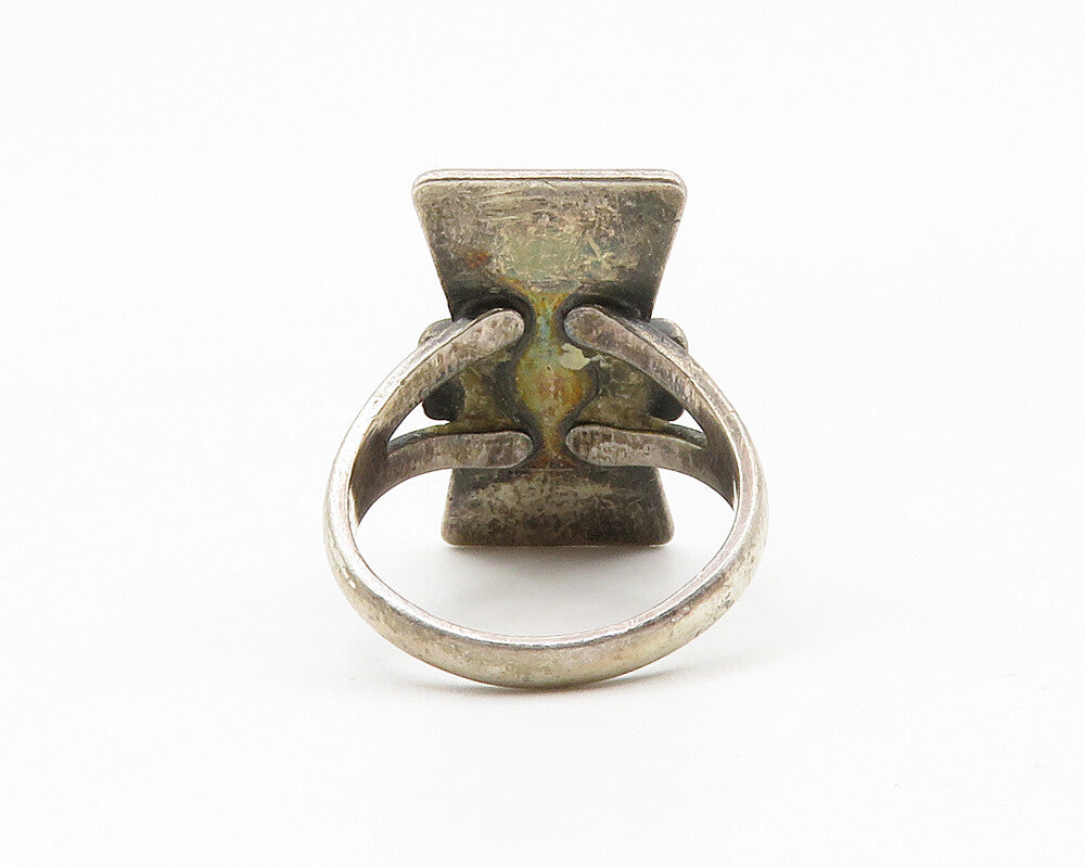 POST BELL TRADING 925 Silver  Vintage Green Jasper Band Ring Sz 5.5  RG13912