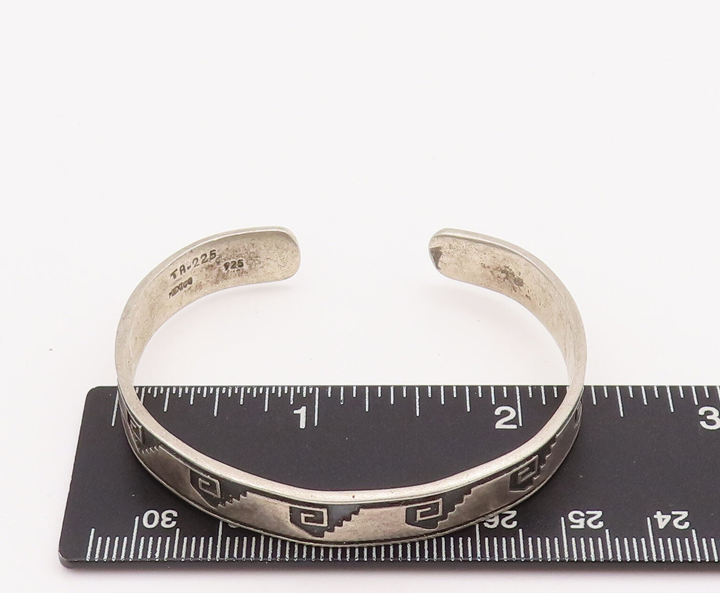925 Sterling Silver Vintage Bracelet MEXICO Brutalist Etched Adjustable  BT10162