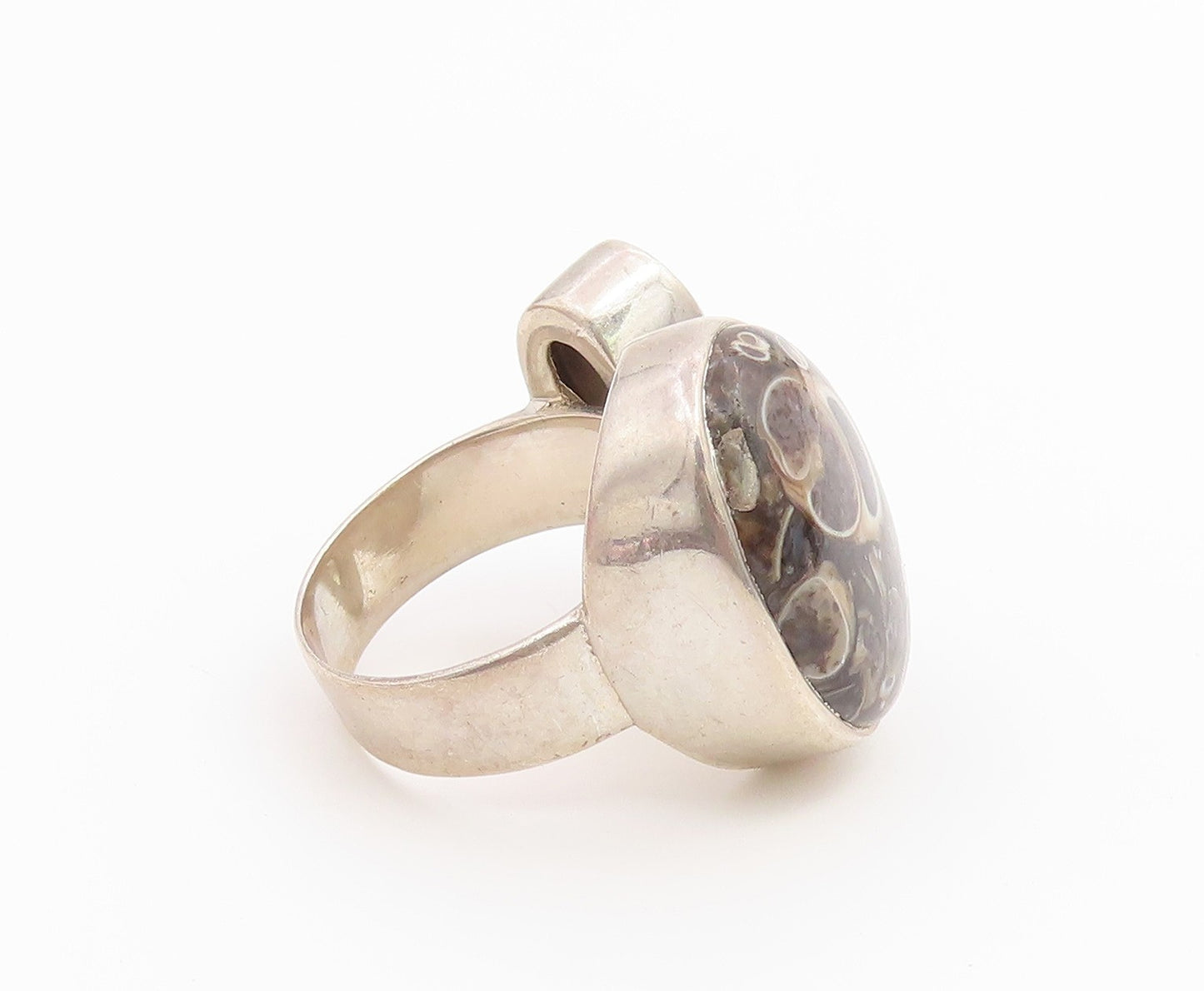 925 Sterling Silver Vintage Ring ARYA Fossil Agate & Gemstone Band Sz 7 RG36665