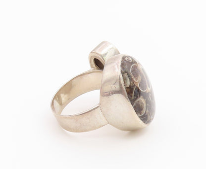 925 Sterling Silver Vintage Ring ARYA Fossil Agate & Gemstone Band Sz 7 RG36665