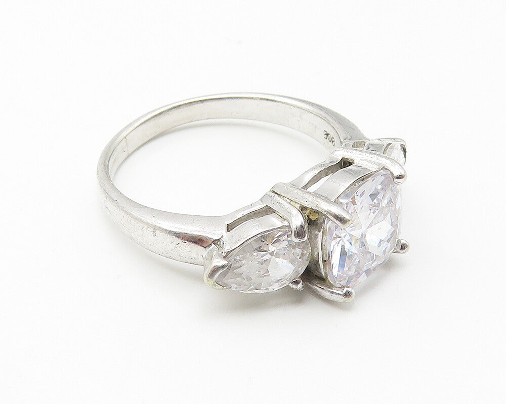 925 Sterling Silver  Sparkling Cubic Zirconia 3 Stone Band Ring Sz 7  RG10660
