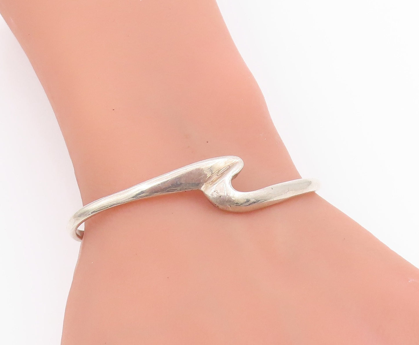 925 Sterling Silver Vintage Bracelet Modernist Solid Curvy Wave Cuff  BT11639