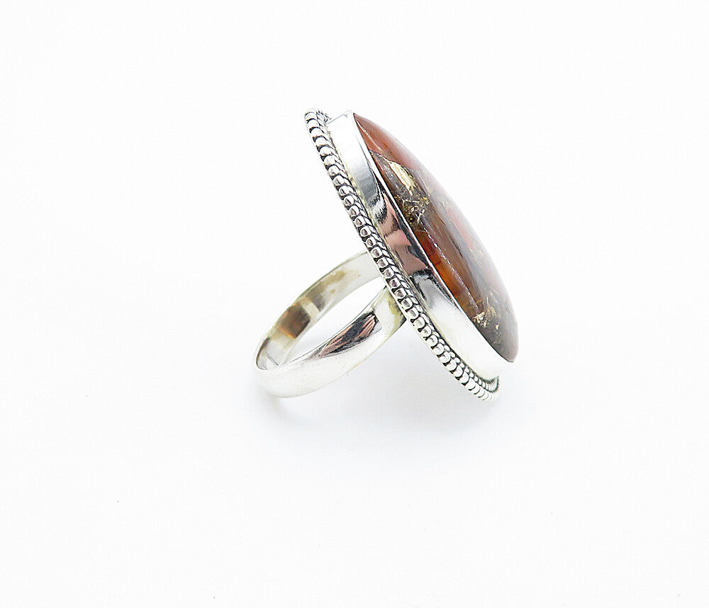 925 Sterling Silver  Pear Shaped Carnelian Wheat Cocktail Ring Sz 8  RG7763