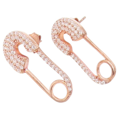 925 Sterling Silver Vintage Earrings Gold Plated CZ Safety Pin Studs  EG14519