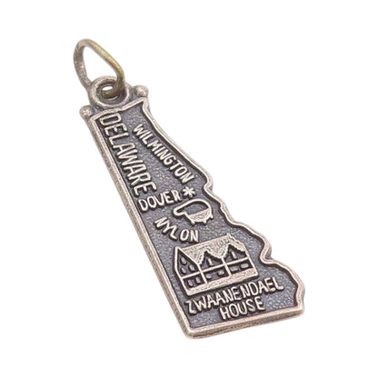 925 Sterling Silver Vintage Pendant Historic Delaware State Map Charm  PT24775