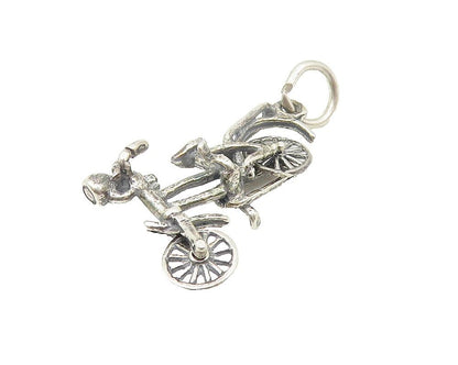 925 Sterling Silver  Vintage Shiny Petite Bicycle Motif Drop Pendant  PT8574