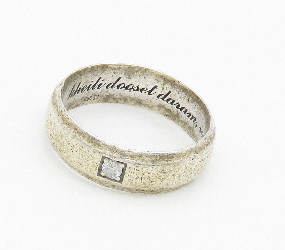 925 Sterling Silver  Vintage Genuine Diamond Accent Band Ring Sz 7.5  RG15532