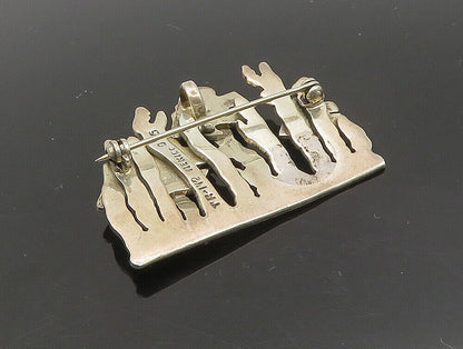 MEXICO 925 Sterling Silver  Vintage Underwater Fish Scene Brooch Pin  BP9311