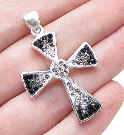 925 Sterling Silver Multi Colored Crystals Religious Cross Drop Pendant PT1428