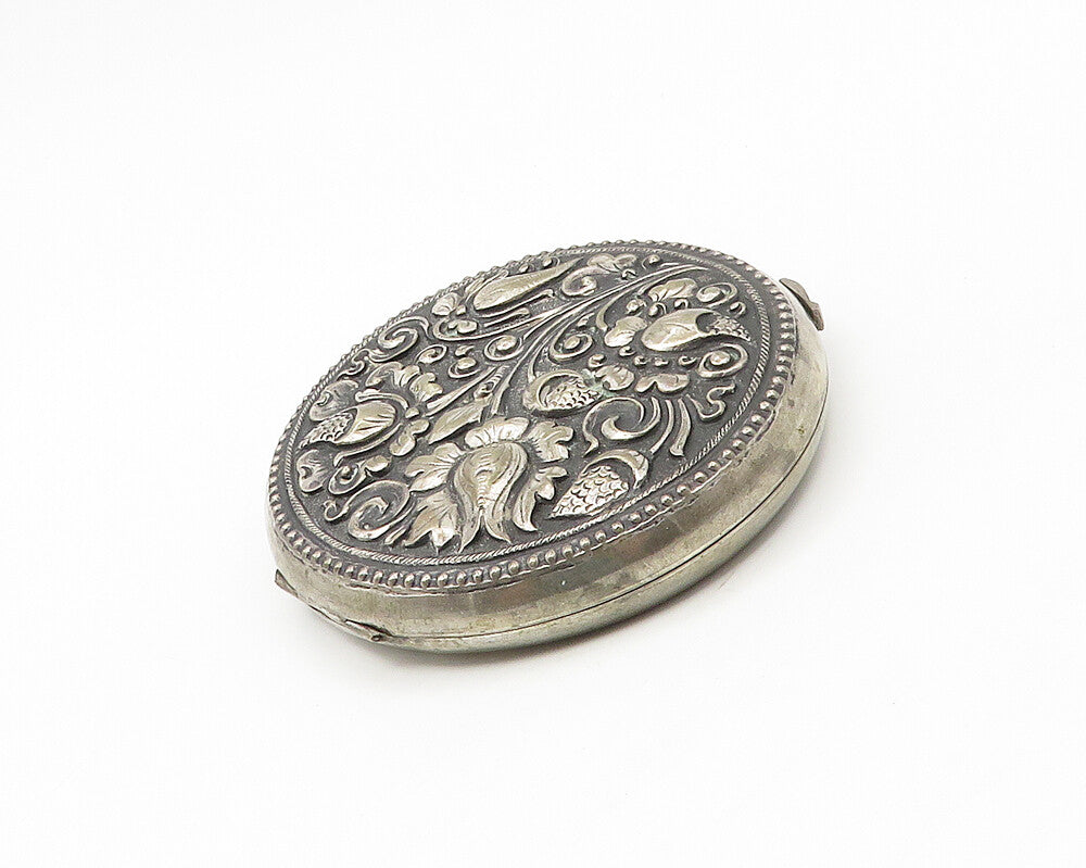 925 Sterling Silver  Vintage Floral Swirl Oxidized Compact (OPENS)  TR2375