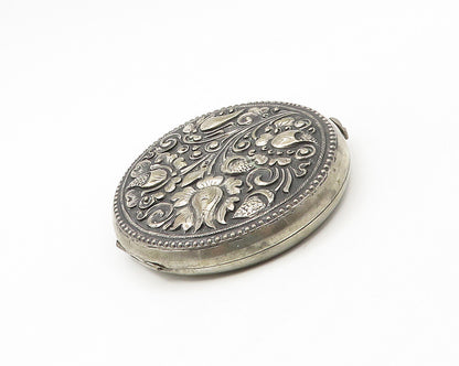 925 Sterling Silver  Vintage Floral Swirl Oxidized Compact (OPENS)  TR2375
