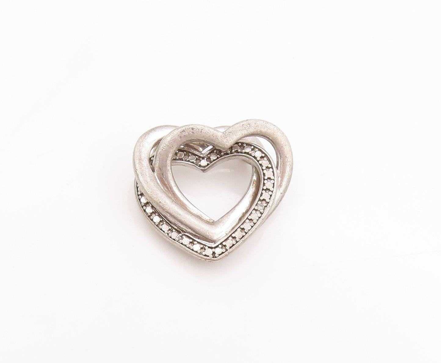 925 Sterling Silver Vintage Pendant Love Story Entwined Hearts Charm  PT24879