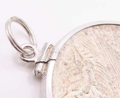 925 Sterling Silver Vintage Pendant Peace Lady Liberty Dollar Coin  PT26008