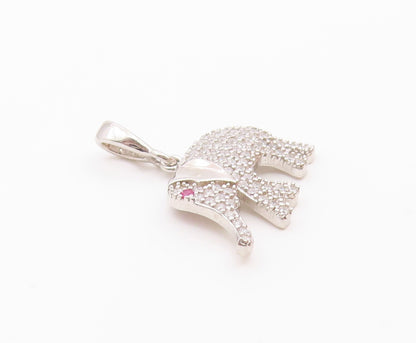925 Sterling Silver  Vintage Cubic Zirconia Encrusted Elephant Pendant PT16066