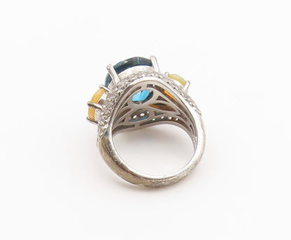 925 Sterling Silver Vintage Ring Blue Topaz & Opal Statement Band  Sz 4  RG36844