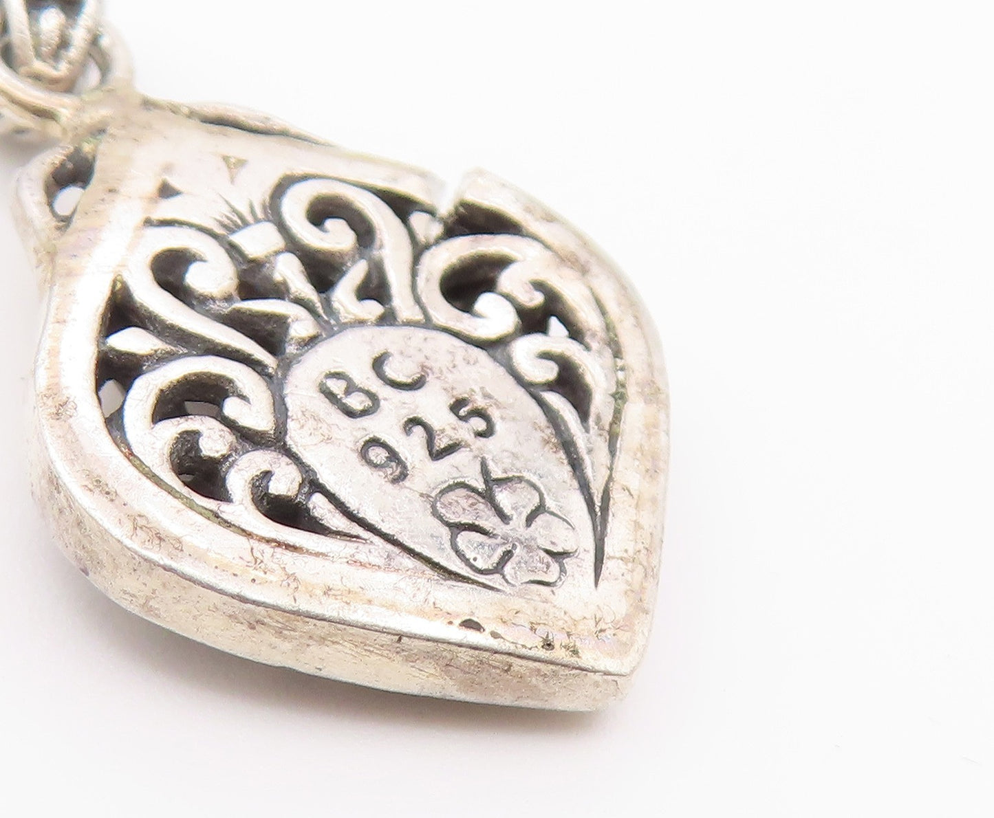 925 Sterling Silver  Vintage Shiny Floral Vine Swirl Pattern Pendant  PT15827